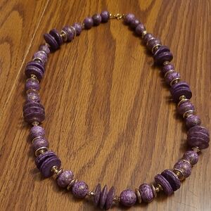 Purple Beaded Necklace with Gold Accents